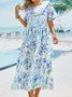 Loose Polyester Fibre Crew Neck Casual Midi