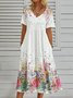 V Neck Casual Jersey Floral Midi