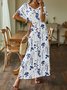 Floral Summer Casual V neck Lightweight Daily Standard Short sleeve Long Dress for Women