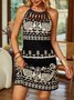 Printed Halter Sleeveless Knitting Dress