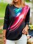 Summer Gradient Pattern Casual Polyester Micro-Elasticity Standard Fit Crew Neck H-Line T-shirt for Women