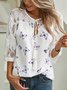 Women Autumn Butterfly Casual Daily Polyester fibre Three Quarter Crew Neck Regular H-Line Top
