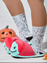 Women Halloween Spring Party Split Joint Flat Heel Closed Toe Fabric Rubber Toe-covered Slippers Living Room Slippers
