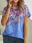 Women Casual Floral Summer Lightweight Jersey Short sleeve Crew Neck Regular H-Line T-shirt