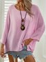 Women Casual Autumn Solid Polyester Lightweight Micro-Elasticity Three Quarter Crew Neck Top