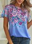Women Casual Floral Summer Lightweight Jersey Short sleeve Crew Neck Regular H-Line T-shirt