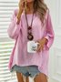 Women Casual Autumn Solid Polyester Lightweight Micro-Elasticity Three Quarter Crew Neck Top