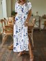 Floral Summer Casual V neck Lightweight Daily Standard Short sleeve Long Dress for Women