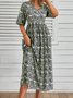 Casual Floral Loose V Neck Midi