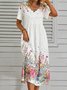 V Neck Casual Jersey Floral Midi