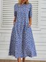 Casual Crew Neck Floral Polyester Fibre Midi