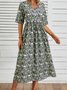 Casual Floral Loose V Neck Midi