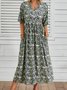 Casual Floral Loose V Neck Midi