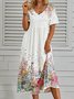 V Neck Casual Jersey Floral Midi