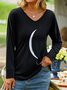 Women Plain Summer Casual Micro-Elasticity Daily Standard Long sleeve H-Line Regular T-shirt