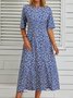 Casual Crew Neck Floral Polyester Fibre Midi