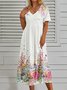V Neck Casual Jersey Floral Midi
