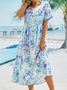 Loose Polyester Fibre Crew Neck Casual Midi