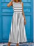Loose Casual Striped Crew Neck Midi