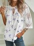 Women Autumn Butterfly Casual Daily Polyester fibre Three Quarter Crew Neck Regular H-Line Top