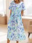 Loose Polyester Fibre Crew Neck Casual Midi
