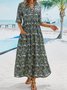 V Neck Loose Casual Midi