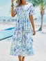 Loose Polyester Fibre Crew Neck Casual Midi
