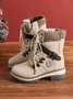 Wool Stitching PU Lace Buckle Middle Snow Snow Boots