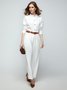 Plain Stand Collar Fit Off Shoulder Sleeve Blouses