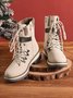 Wool Stitching PU Lace Buckle Middle Snow Snow Boots