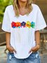 Floral Summer Casual V neck Lightweight Short sleeve Cotton Regular H-Line Top for Women