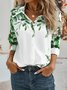 Casual Leaves Long sleeve Shirt Collar Printed Blouses