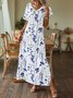 Floral Summer Casual V neck Lightweight Daily Standard Short sleeve Long Dress for Women