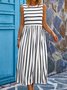 Loose Casual Striped Crew Neck Midi