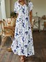 Floral Summer Casual V neck Lightweight Daily Standard Short sleeve Long Dress for Women