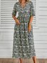 Casual Floral Loose V Neck Midi