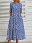 Casual Crew Neck Floral Polyester Fibre Midi