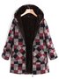 Women Plaid Fleece Hooded Zipper Autumn Winter Coat