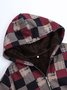 Women Plaid Fleece Hooded Zipper Autumn Winter Coat