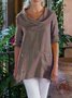Casual Cotton-Blend Cowl Neck Loose Causal Top