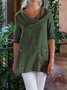 Casual Cotton-Blend Cowl Neck Loose Causal Top