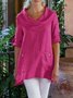 Casual Cotton-Blend Cowl Neck Loose Causal Top