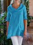 Casual Cotton-Blend Cowl Neck Loose Causal Top