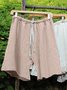 Linen Solid Loose Shorts With Belt