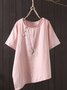 Cotton-Blend Solid Casual Loose T-shirt