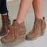 Wedge Booties Artificial Leather Tassel Boots Wedge Heel Zipper Shoes