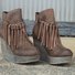 Wedge Booties Artificial Leather Tassel Boots Wedge Heel Zipper Shoes