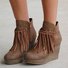 Wedge Booties Artificial Leather Tassel Boots Wedge Heel Zipper Shoes