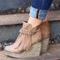 Wedge Booties Artificial Leather Tassel Boots Wedge Heel Zipper Shoes