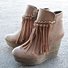 Wedge Booties Artificial Leather Tassel Boots Wedge Heel Zipper Shoes